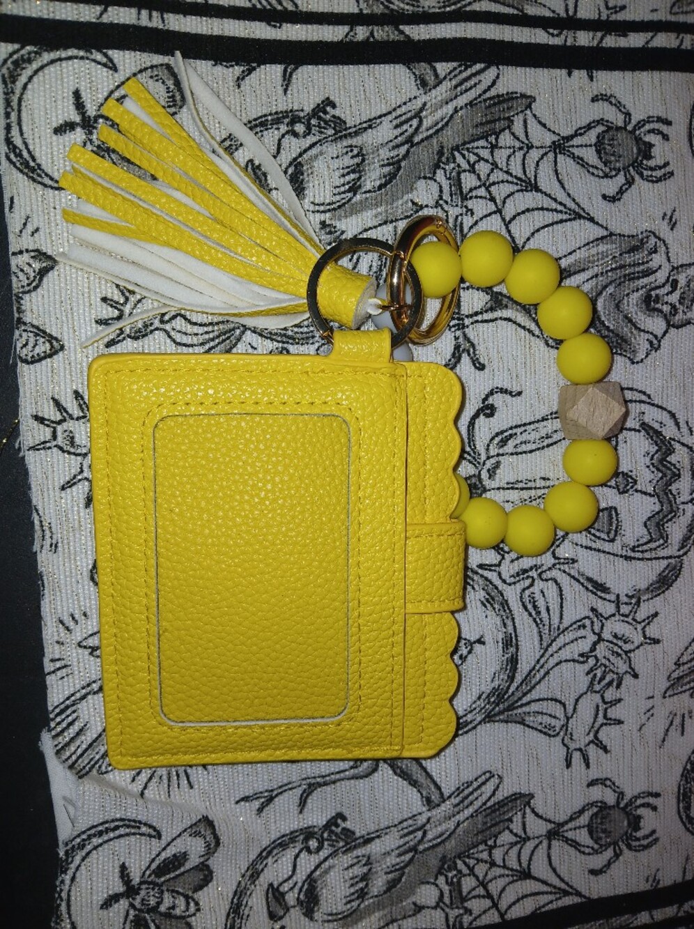 Yellow Wristlet Card Holder with Tassel Keyring